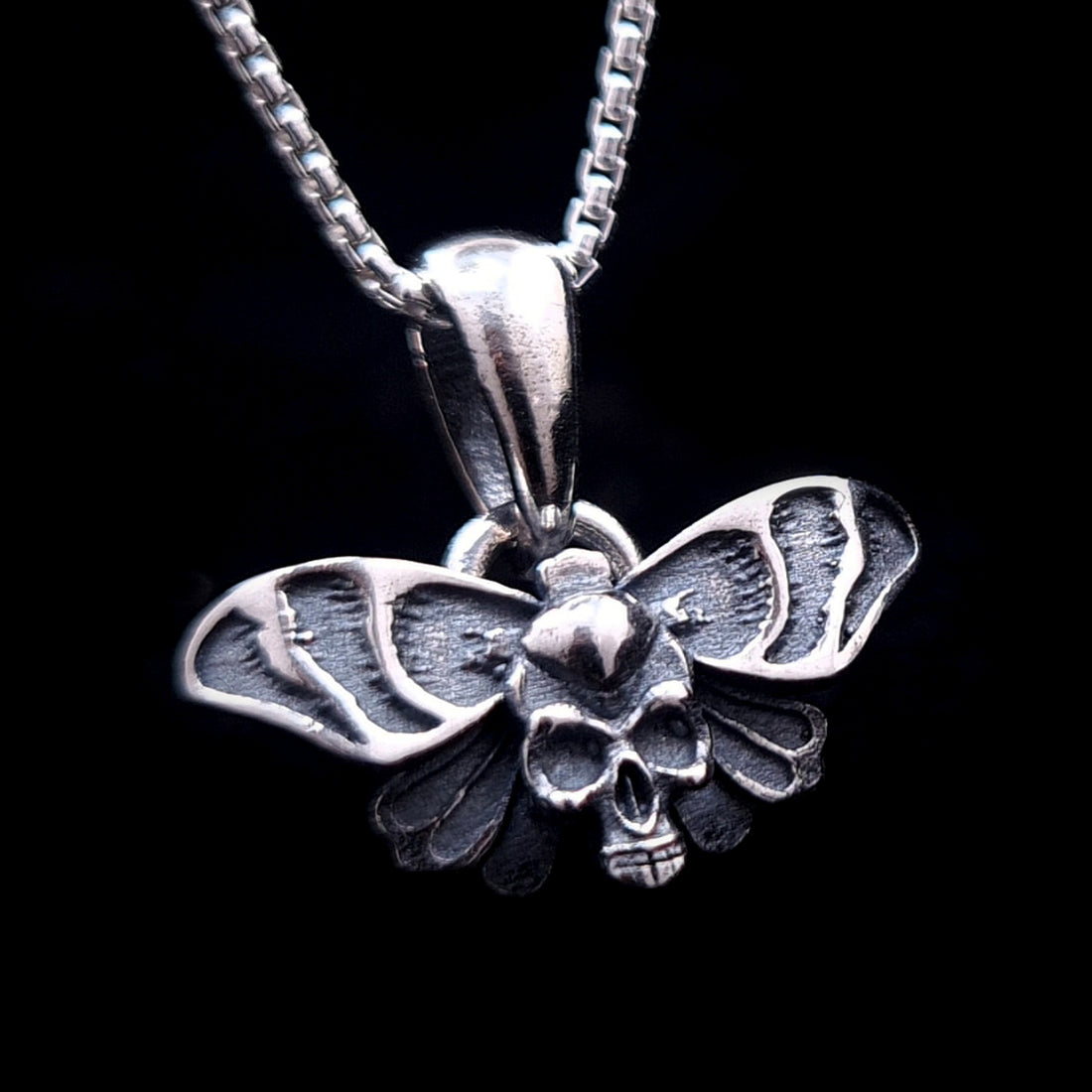 Gothic Death Moth pendant in sterling silver with skull detail by RBZ Jewelry