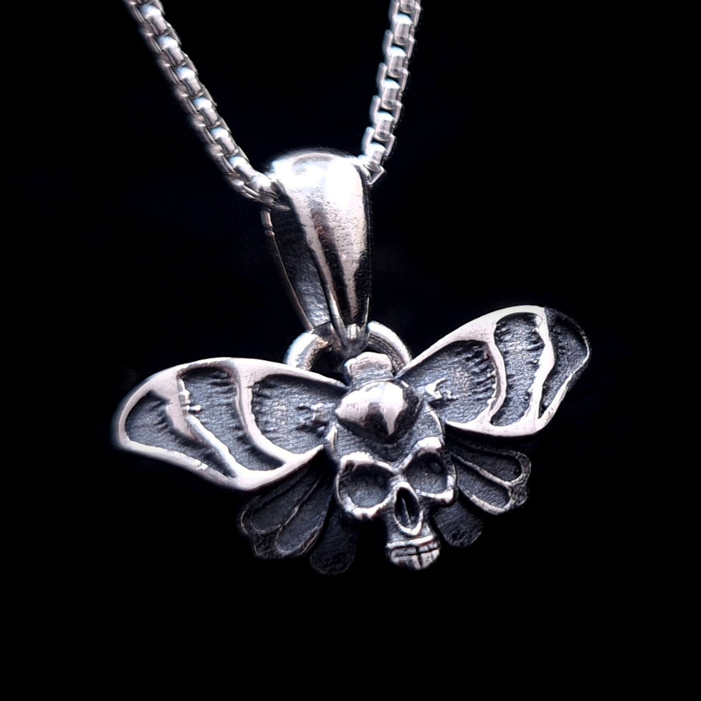 Gothic Death Moth pendant in sterling silver with skull detail by RBZ Jewelry