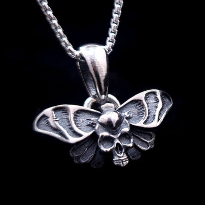 Gothic Death Moth pendant in sterling silver with skull detail by RBZ Jewelry